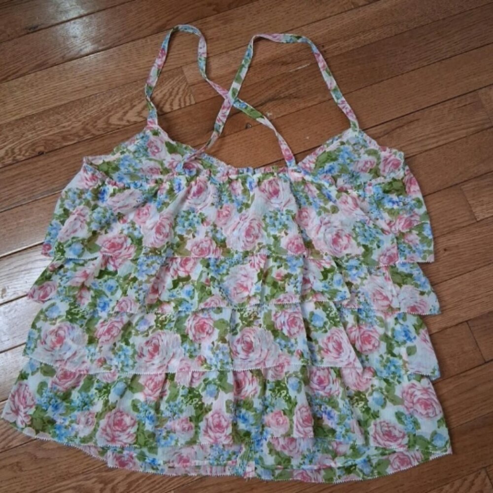 Y2K Floral tiered ruffle cami medium fairy grunge